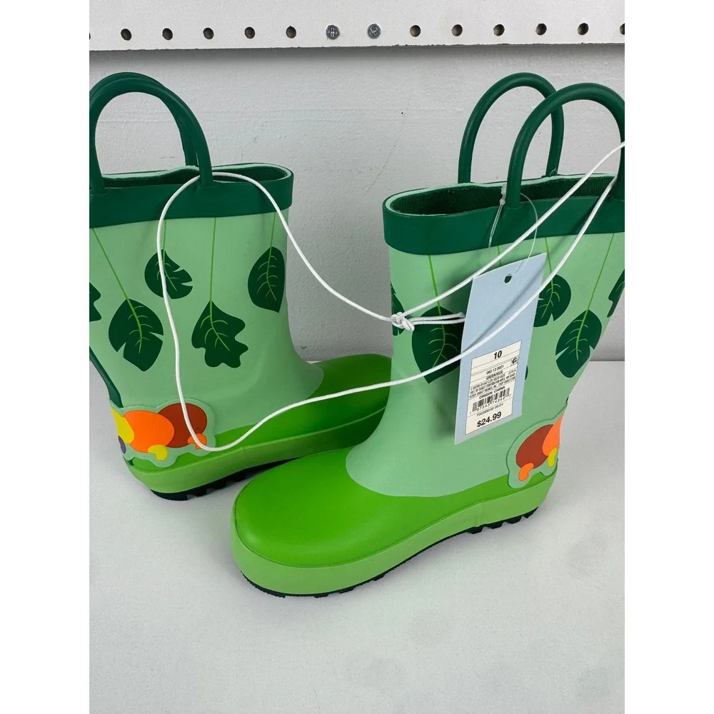 Cat & Jack Toddler Green Caterpillar Rain Boots Size 10 Waterproof Pull On